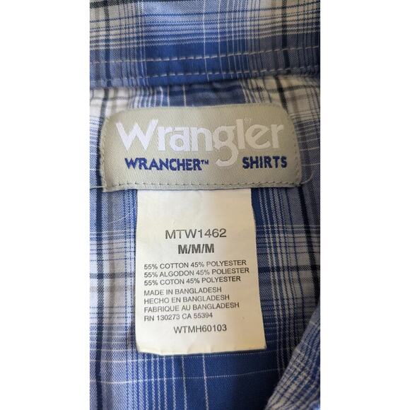 Wrangler Wrancher Blue Plaid Pearl Snap Button Down Shirt, Medium, Vintage - Picture 9 of 9